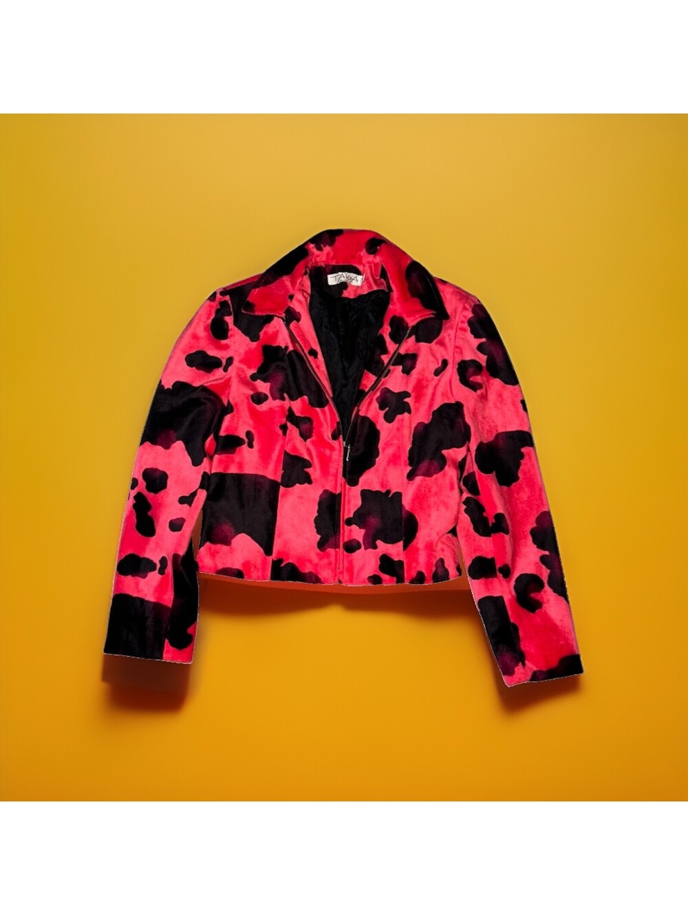 Taiga Paris Faux Fur Women’s Hot Pink Cow Print Cowgirl Jacket